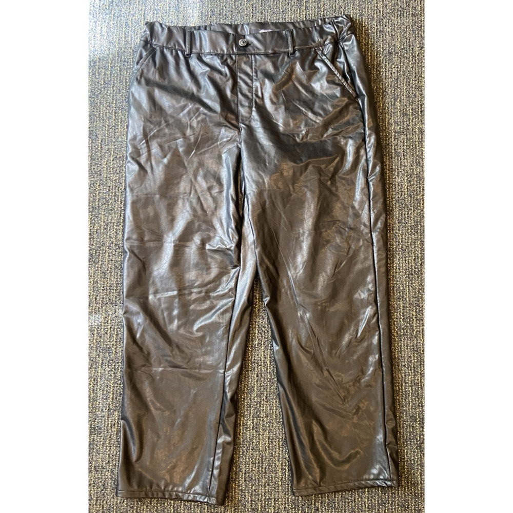 REWASH Women’s High Rise Vegan Leather Pull on Pants Black Size LARGE Y2K NWT